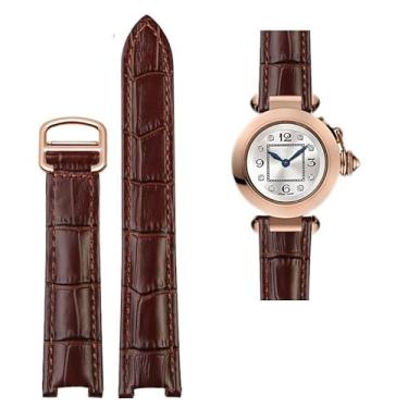 Imagem de EZZON 18 * 10 mm 20 * 12 mm Pulseira de couro bovino côncava marrom preto pulseira de couro de bezerro fivela dobrável para Cartier PASHA WSPA0009 pulseira de relógio (cor: fivela rosa marrom,