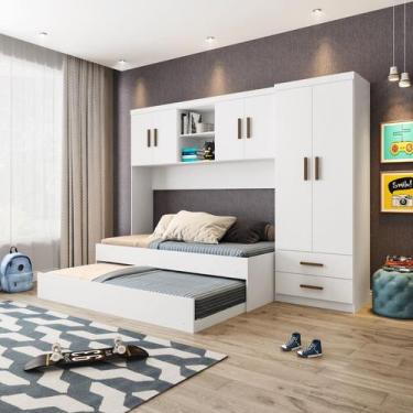 Imagem de Jogo De Quarto Completo Modulado Solteiro Juvenil Lara 3 Pçs Branco  -