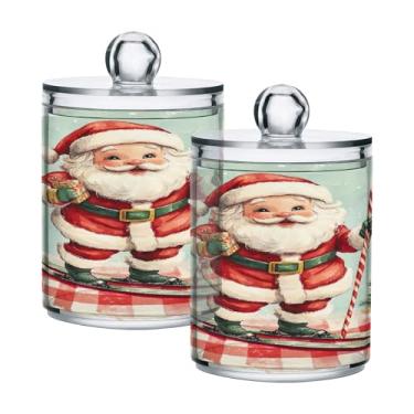 Imagem de xigua Pacote com 2 lindos suportes de Natal para bolas de algodão, cotonete – Frasco de plástico de boticário de armazenamento versátil transparente de 400 ml para banheiro e organização de