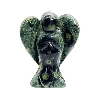 Imagem de Casaper Estatuetas de anjo da guarda Jasper natural Kambaba, esculpidas à mão, estátua de pedra de bolso, meditação, decoração de casa, 3,8 cm