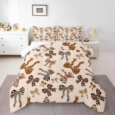 Imagem de jejeloiu Conjunto de cama macio para meninos e meninas, leopardo, tamanho solteiro, com listras de zebra, edredom de microfibra, decoração de quarto de meninas, pele de animal selvagem, 2 peças com 1