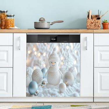 Imagem de xigua Linda capa magnética de boneco de neve de Natal, adesivos magnéticos decorativos antiarranhões para painel de geladeira e lava-louças, decoração personalizada de cozinha doméstica 58 x 66 cm