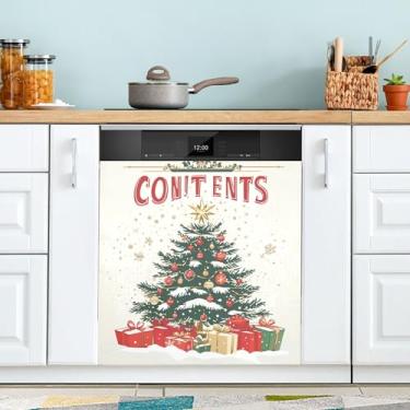 Imagem de xigua Linda capa magnética para lava-louças, árvore de Natal, adesivos magnéticos decorativos antiarranhões para painel de geladeira e lava-louças, decoração personalizada de cozinha doméstica 58 x 66