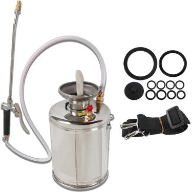 Imagem de HOSTIC Pulverizador De Aço Inoxidável 1 Galão, Bomba Manual Com Manômetro, Válvula Segurança E Bico Ajustável Para Jardinagem, Gramado Limpeza