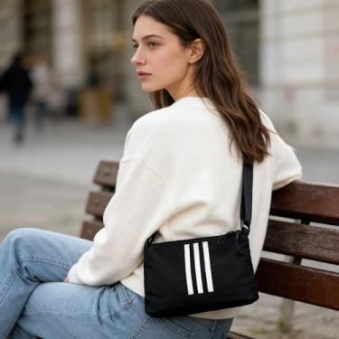 Imagem de Bolsa preta pequena, bolsa de mão listrada simples e versátil, bolsa de ombro leve e elegante clássica para mulheres, trabalho diário, escritório, deslocamento