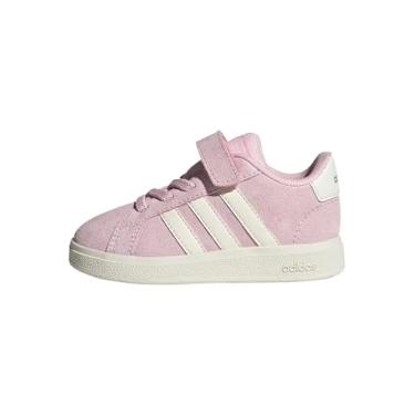 Imagem de adidas Tênis infantil masculino Grand Court 2.0 com cadarço elástico e alça, Rosa claro/branco fora/dourado metálico, 18