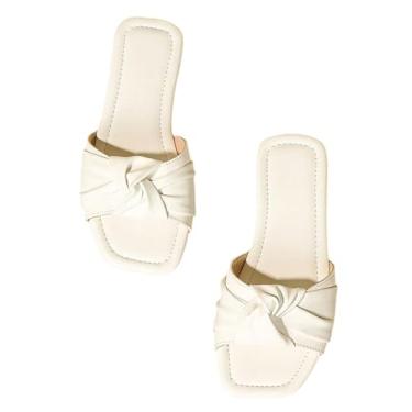 Imagem de GORGLITTER Sandálias femininas torcidas com faixa única, bico aberto, sem cadarço, de couro, elegante, elegante e elegante, Branco, 15