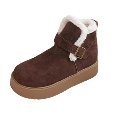 Imagem de Botas femininas casuais, versáteis, forradas com lã, sola grossa, plus size, outono, inverno, modernas, com fivela e tiras de neve, Café, 36