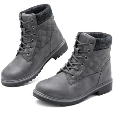 Imagem de Adokoo Botas femininas impermeáveis para outono e inverno, botas de cano baixo, botas de combate pretas com cadarço antiderrapante para caminhadas, Cinza escuro, 10