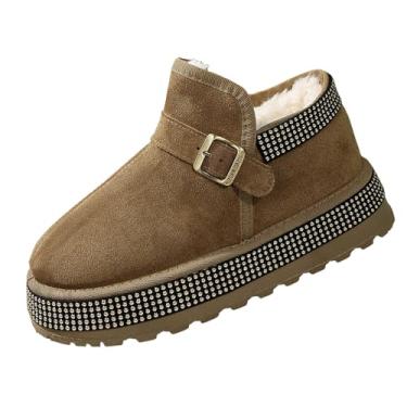 Imagem de Botas de neve femininas de bico redondo, sola grossa, com fivela de cinto, estilo britânico, casual, Caqui, 35