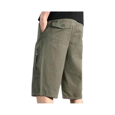 Imagem de Bermuda Cargo Masculina De Algodão Solta Com Zíper E Bolsos, Casual, P