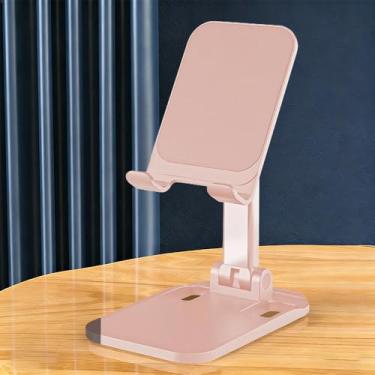 Imagem de Suporte dobrável para celular, suporte de metal de mesa com base antiderrapante e porta de carregamento conveniente, rosa