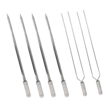 Imagem de 6x Espetos Inox Lâmina 60cm Espada e Duplo P/ Churrasqueira - INOX LAU