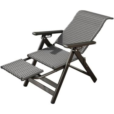 Imagem de Cadeira reclinável dobrável para pátio de armazenamento rápido, cadeira reclinável dobrável com apoio para os pés telescópico, cadeira de gravidade zero de vime de verão, rolamento de carga 200 kg/440