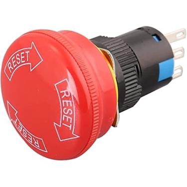 Imagem de Codificador de interruptor grande cabeça de cogumelo interruptor de parada de emergência 16 mm 3 pinos terminal rotativo botão plástico (cabeça grande, 1NO1NC)
