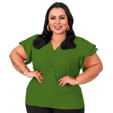 Imagem de Blusa Feminina Plus Size Tamanho Grande Com Botão Encapado e Decote em