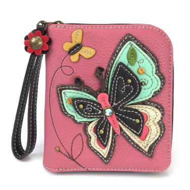 Imagem de Carteira com zíper CHALA, pulseira, 8 compartimentos para cartões de crédito, couro PU resistente, Butterfly- Pink, One Size