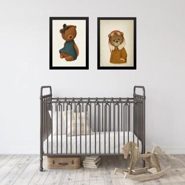 Imagem de Kit 2 Quadros Vintage Quarto De Bebê Ursos 24X18Cm - Vidro