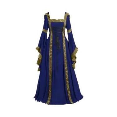 Imagem de Vestido retrô medieval europeu e americano com capuz, gola quadrada, m