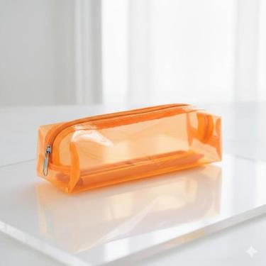 Imagem de Estojo Escolar Necessaire Transparente PVC Grosso 20x6cm Cores Vibrant
