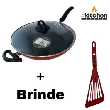 Imagem de Panela Frigideira Tampa Wok Antiaderente Teflon n30 + Brinde Cor:Verme