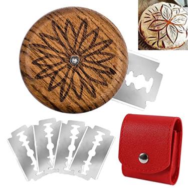 Imagem de Ferramenta de corte de pão de madeira, cortador de pão de bambu, feito à mão, faca de pontuação de massa fermentada, ferramenta de pão coxo para padeiros com 5 lâminas de barbear substituíveis e tampa