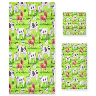 Imagem de xigua Conjunto de toalhas de banheiro de animais de fazenda absorvente macio toalha de banho de 3 peças toalha de mão toalhas decorativas para banheiro, academia, hotel, praia, piscina