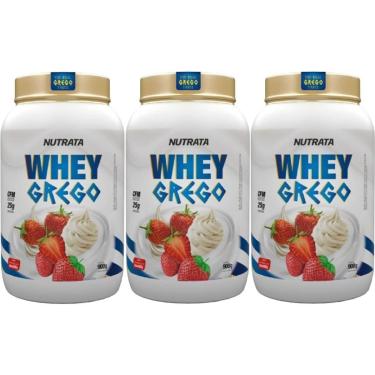 Imagem de Kit 3X Whey Grego - 900g Morango com Chantilly - Nutrata-Masculino