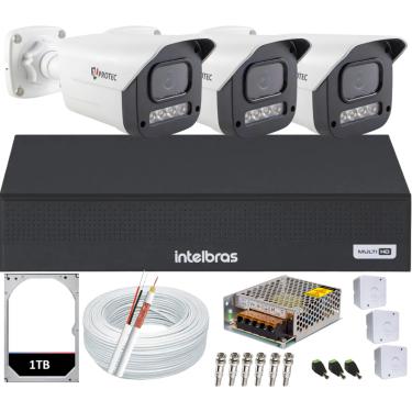 Imagem de Kit 3 Câmeras 1080p Full Color C/Áudio Dvr Intelbras 4ch 1TB
