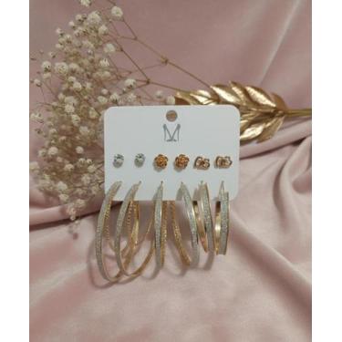 Imagem de Kit 6 Pares de Brincos Argola e Pinos  Bijuteria - Deusa Modas, Dourad
