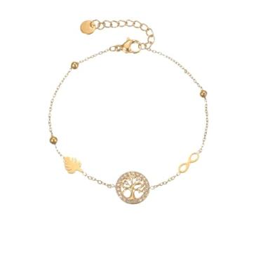 Imagem de tincolia Pulseira feminina incrustada de diamante exclusiva e requintada joia de aço inoxidável banhada a ouro 18K 16