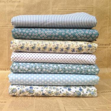 Imagem de 7 estilos de tecido de algodão com estampa floral de puro algodão, azul, 25 x 25 cm