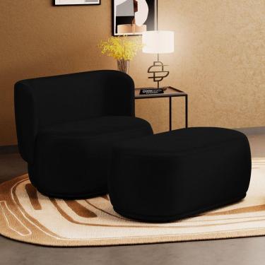 Imagem de Namoradeira Com Puff Orgânico Molly 02 Lugares Couríssimo Preto - Desk Design Cor Preto