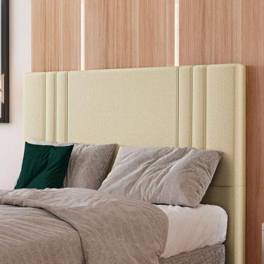 Imagem de Cabeceira Estofada Casal 140 Cm Diamante Linho Creme