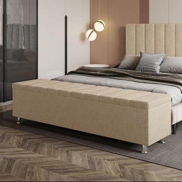 Imagem de Calçadeira Baú Recamier Estofado King 195 Cm ônix Linho Bege