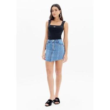 Imagem de Saia Jeans Comfort Com Cintura Alta E Brilhos-Feminino