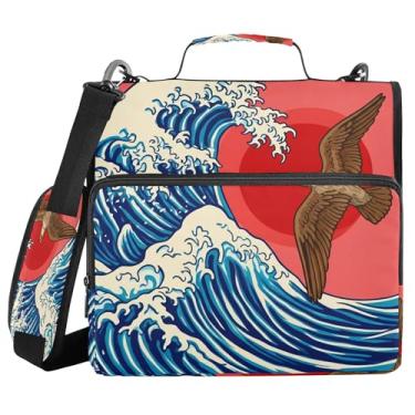 Imagem de SEHANY Fichário japonês Seawave com alça de ombro, capacidade para 500 folhas, vários bolsos, 3 cm, 3 anéis Trapper Keeper