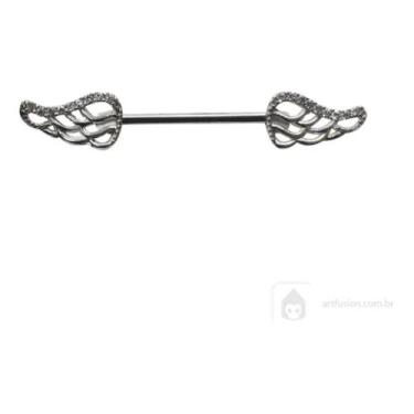 Imagem de Piercing Mamilo Aço Cirúrgico Asas com Pedras - Corban Piercings