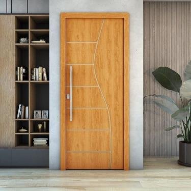 Imagem de Kit 4 Folhas de Porta de Madeira Frisada 210x70cm Espessura 3,5cm Valuchi Natural