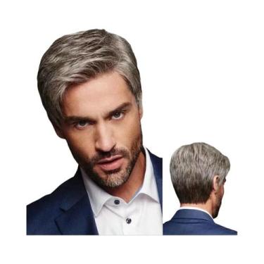 Imagem de Peruca Sintética Preta Masculina Curta Para Homens - Peruca Completa P
