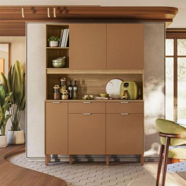 Imagem de Armário de Cozinha 144,7 Cm Flora 5 Portas 2 Gavetas Freijó/CaraMarromo - Kits Paraná