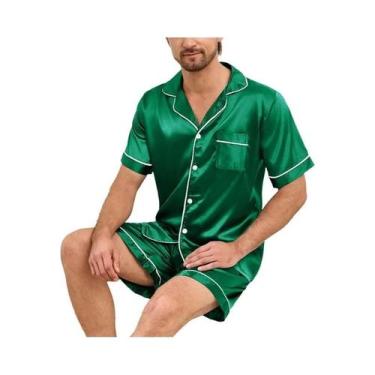 Imagem de Conjunto De Pijama Masculino Com Estampa Xadrez, Manga Curta, Top Com 