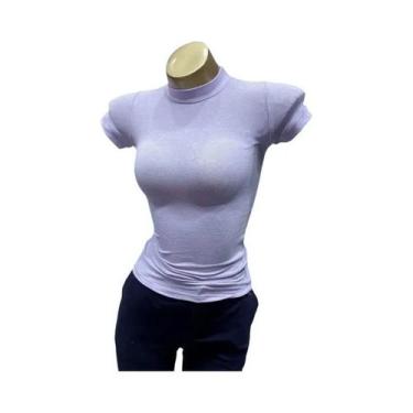 Imagem de Camiseta Cropped Feminina De Gola Alta Em Tricô Canelado, Ajuste Justo