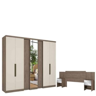 Imagem de Guarda Roupa Casal Selecto Glass 7 Portas Rustic Off White Acetinado E Cabeceira Formosa Glass Rustic -thb