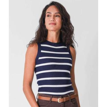 Imagem de Blusa Regata Feminina Listrada Marisa Azul-52369, M, Azul, Bege