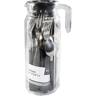 Imagem de Conjunto Jarra Talheres 25 Peças - Kit De Talheres Com Aço Inox Preto Elegância E Modernidade à Sua Mesa