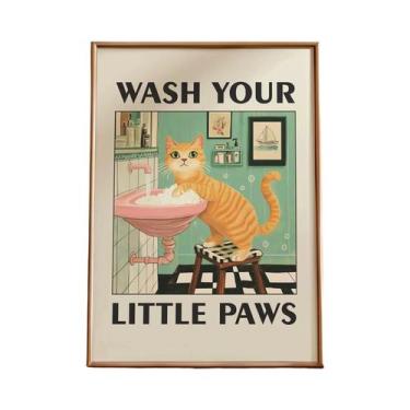 Imagem de Pôster De Arte De Gato Preto Em Tela, Decoração Moderna Para Banheiro,