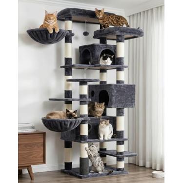 Imagem de Hey-brother Árvore para gatos, 188 cm, multinível, GG, grande torre para gatos internos com três condomínios para gatos, dois grandes decks superiores e escova de cabelo para gatos, gatos e animais de