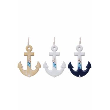 Imagem de Kit 3 Âncora Madeira Decorativa Cabide Praia Marítimo 17,5CM
