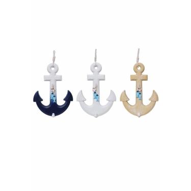 Imagem de Kit 3 Âncora Madeira Decorativa Cabide Praia Marítimo 33CM
